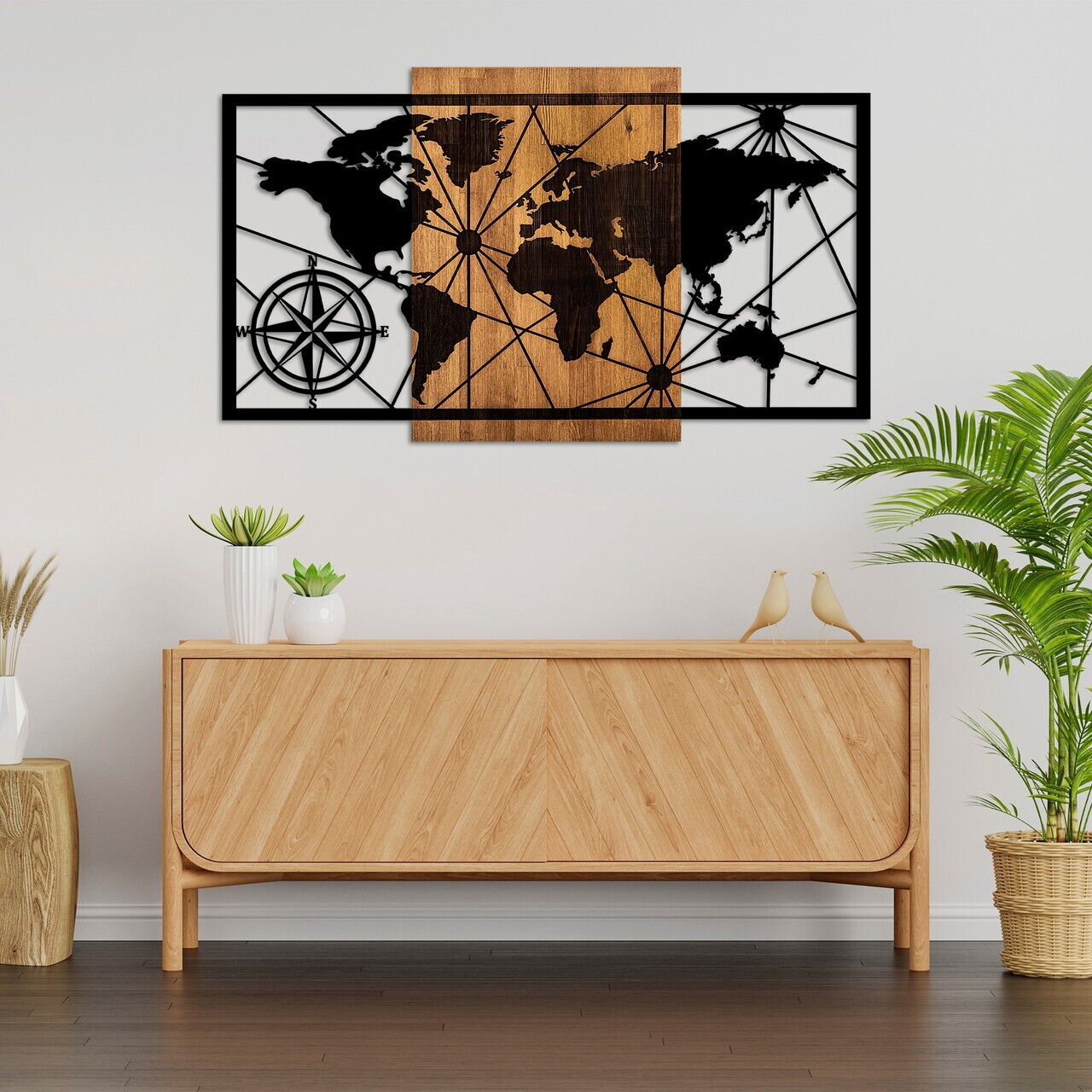 Decoratiune de perete, World Map 3-L, Dimensiune: 70 x 120 cm, Nuc / Negru — imaginea 3