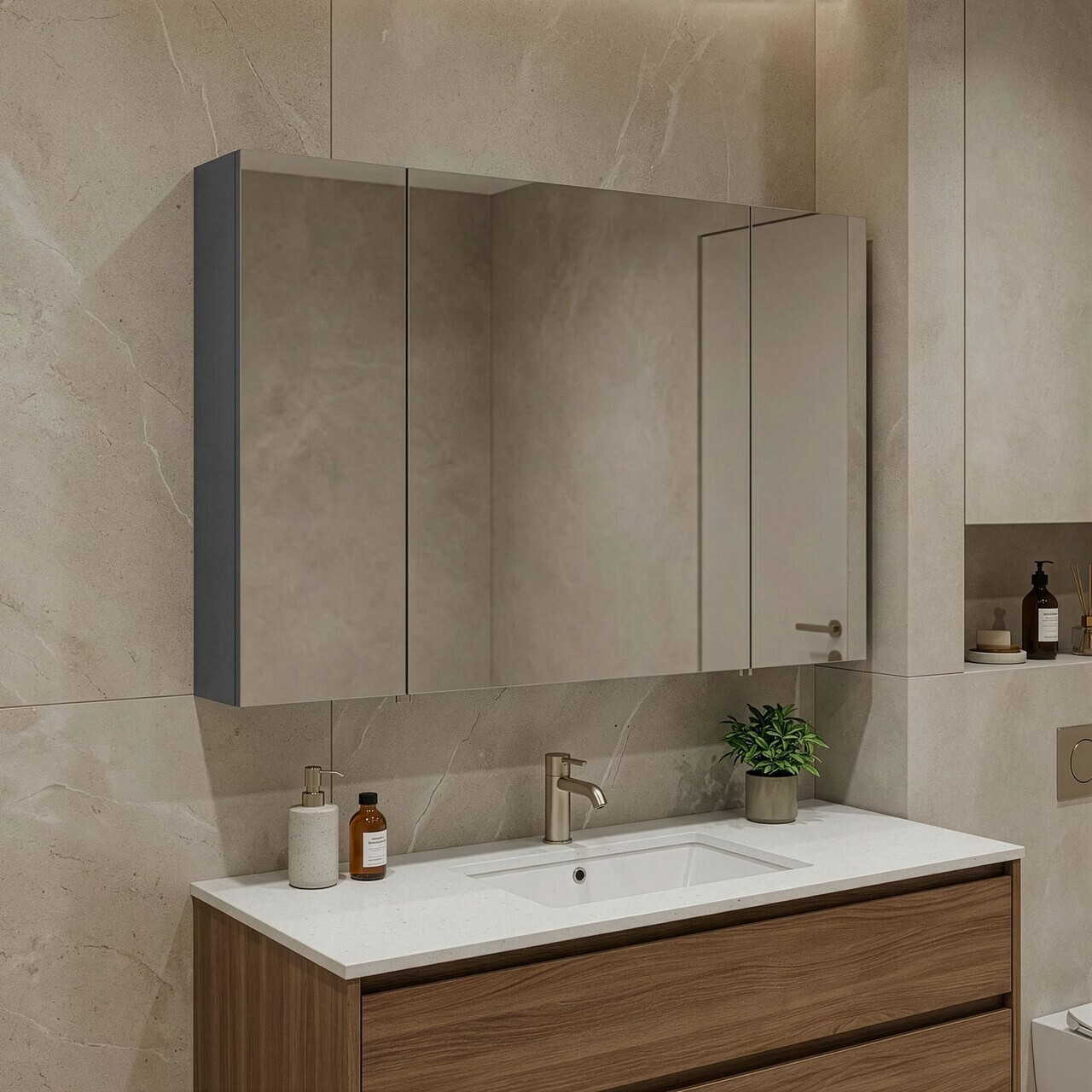 Dulap de baie cu oglindă, Hanah Home, Side 100, Antracit mat