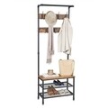 Cuier cu bancheta si pantofar, Vasagle, 66 x 32.5 x 183 cm, fier/PAL, maro rustic
