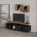 Comoda TV cu 2 rafturi, Decortie, Hanley, pal melaminat, negru/nuc