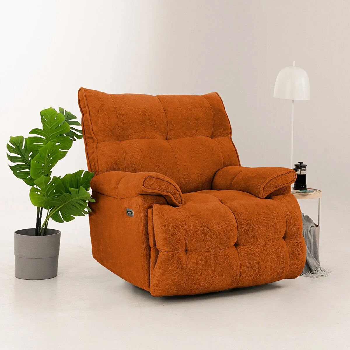 Fotoliu cu recliner, Atelier del Sofa, 752EST1513, Frame: 70% HORNBEAM/30% MELAMINE COATED CHIPBOARD, Caramiziu