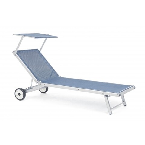 Sezlong cu parasolar si roti, Cross, Bizzotto, 196x65x62 cm, aluminiu/textilena, albastru 196x65x62