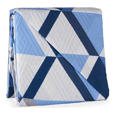 Cuvertura matlasata 2 fete Single Triangle, Gift Decor, 180 x 260 cm, poliester, albastru/alb 180 imagine 2022