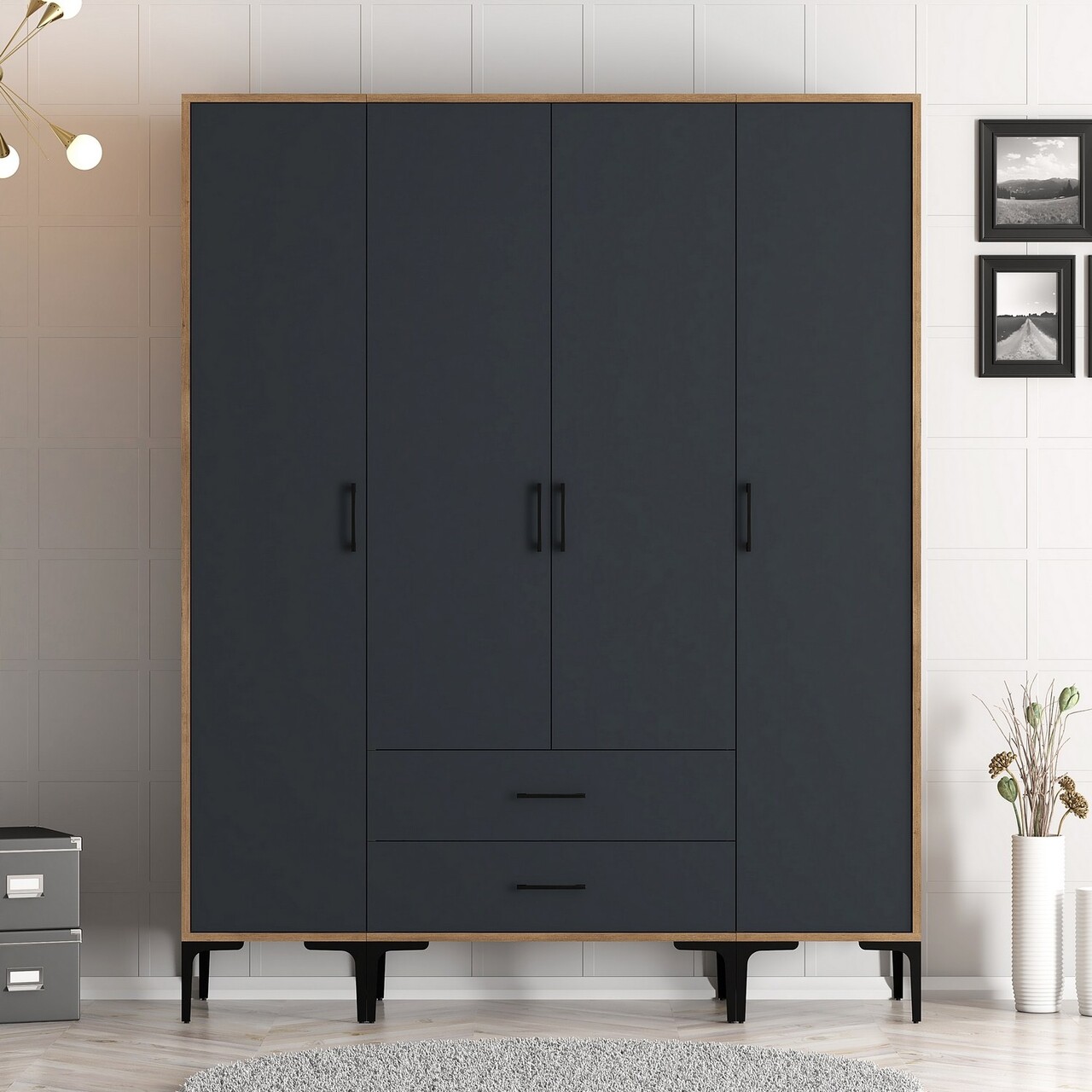 Dulap pentru haine, Hommy Craft, Kumsal STS, 160x47.5x201.4 cm, PAL, Nuc / Antracit
