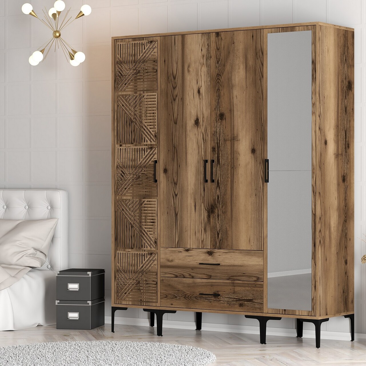 Dulap pentru haine, Hommy Craft, Kumsal PTR, 160x47.5x201.4 cm, PAL, Maro - 2 | YEO