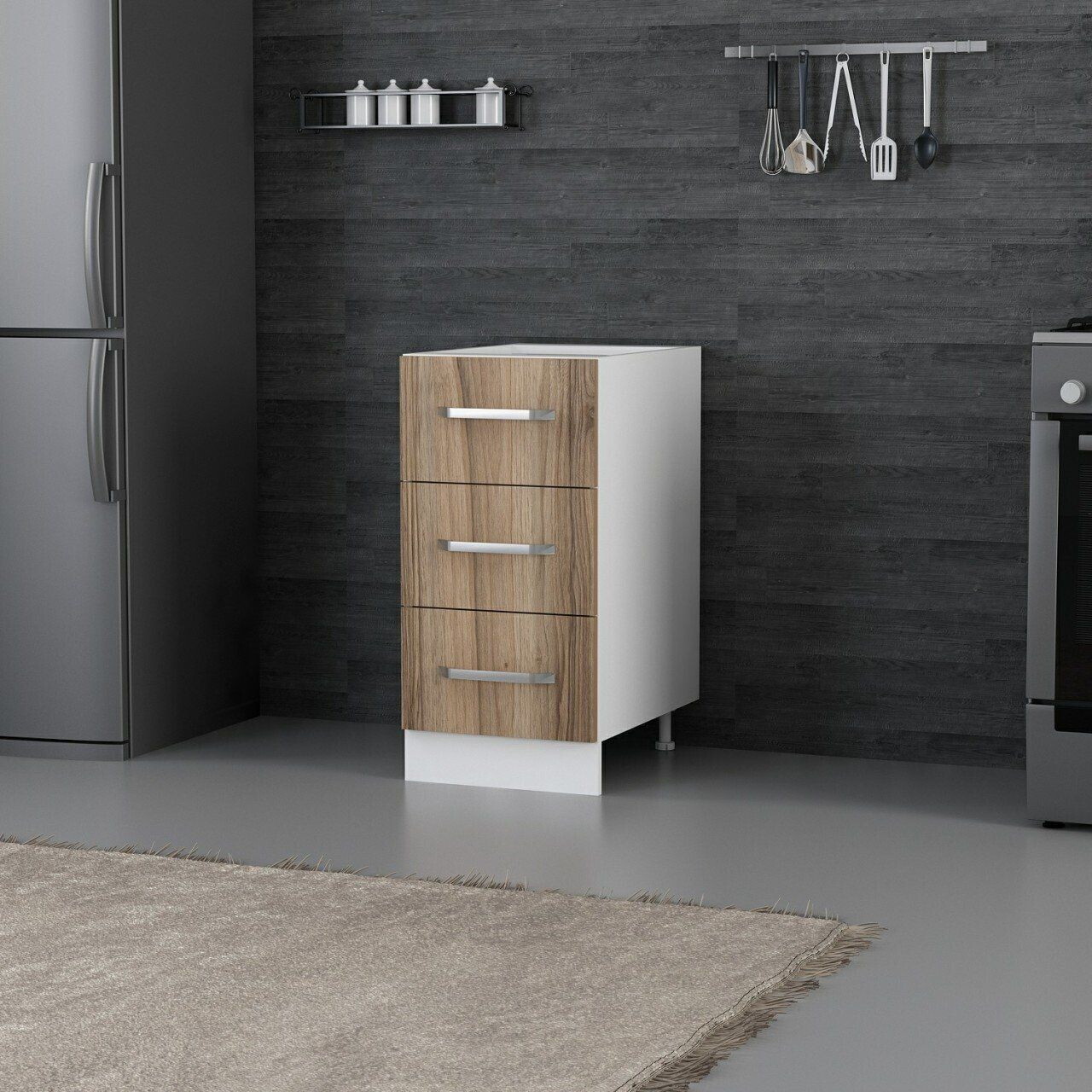 Dulap pentru bucatarie, Hanah Home, Minar, 40x87x58 cm, Alb / Dore — imaginea 3