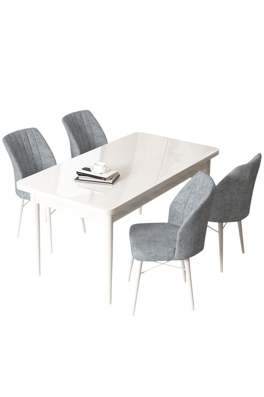 Set masă și scaune (5 bucăți), Hanah Home, Arp, Alb/Gri - view 2