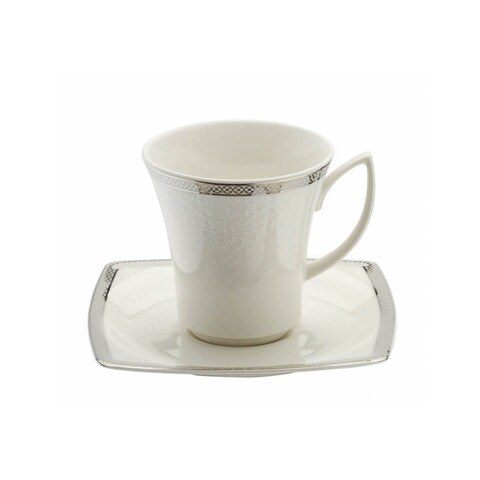 Set 6 cani + 6 farfurii, kutahya porselen, bnmr12ct4309682, portelan, alb/argintiu