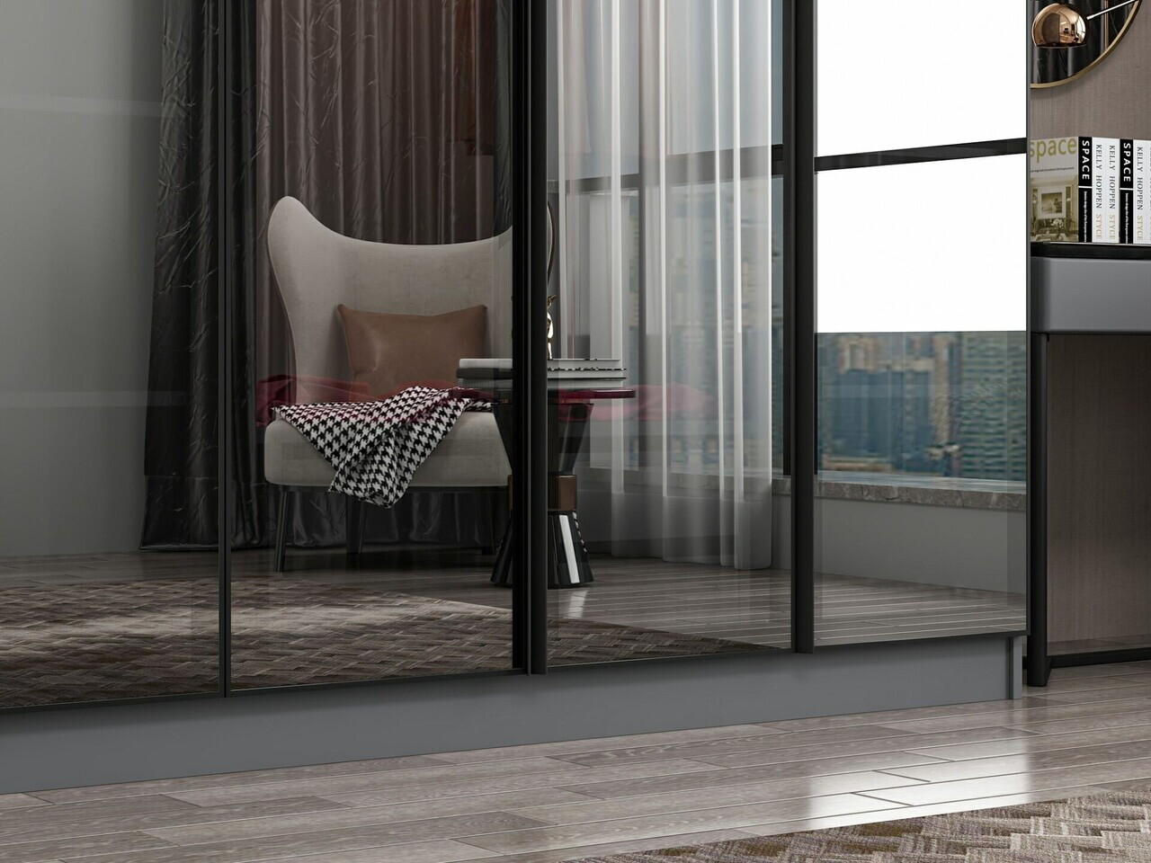 Dulap pentru haine, Hanah Home, Nisa, 315x210x52 cm, Antracit — imaginea 5