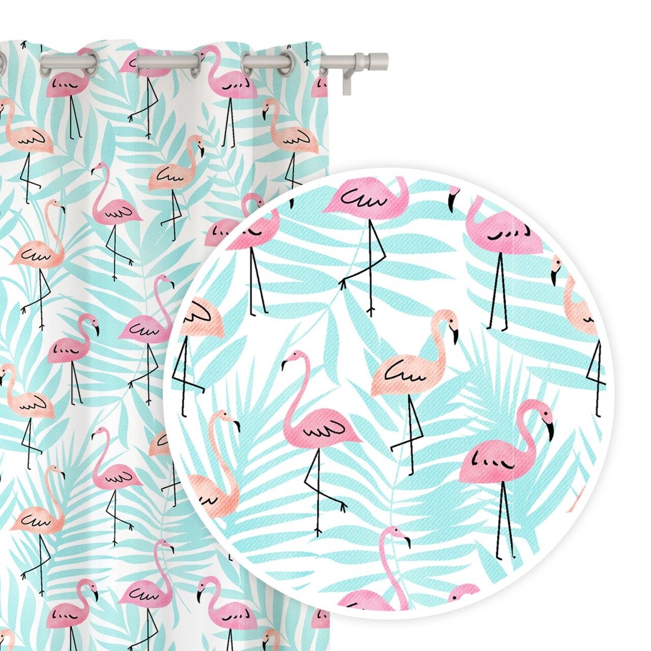 Draperie Zaslona Flamingo, Fashion Goods, 140x250, Poliester, Albastru Deschis/roz