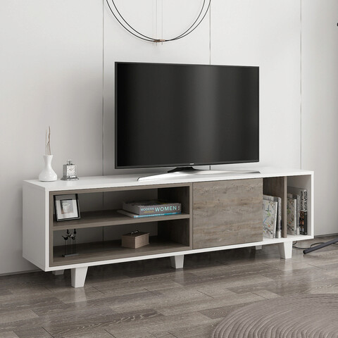 Comoda TV, Colman, Rosmar, 160x35x48.6 cm, Alb / Wenge Colman