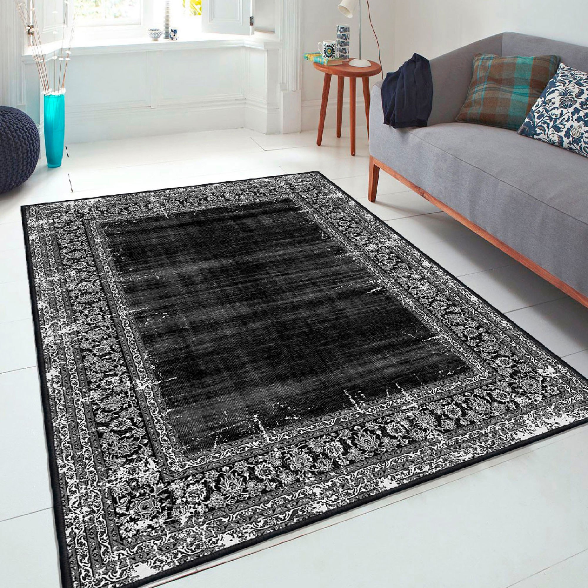 Covor, Woosonıl057, 160x230 cm, Alb / Gri / Negru