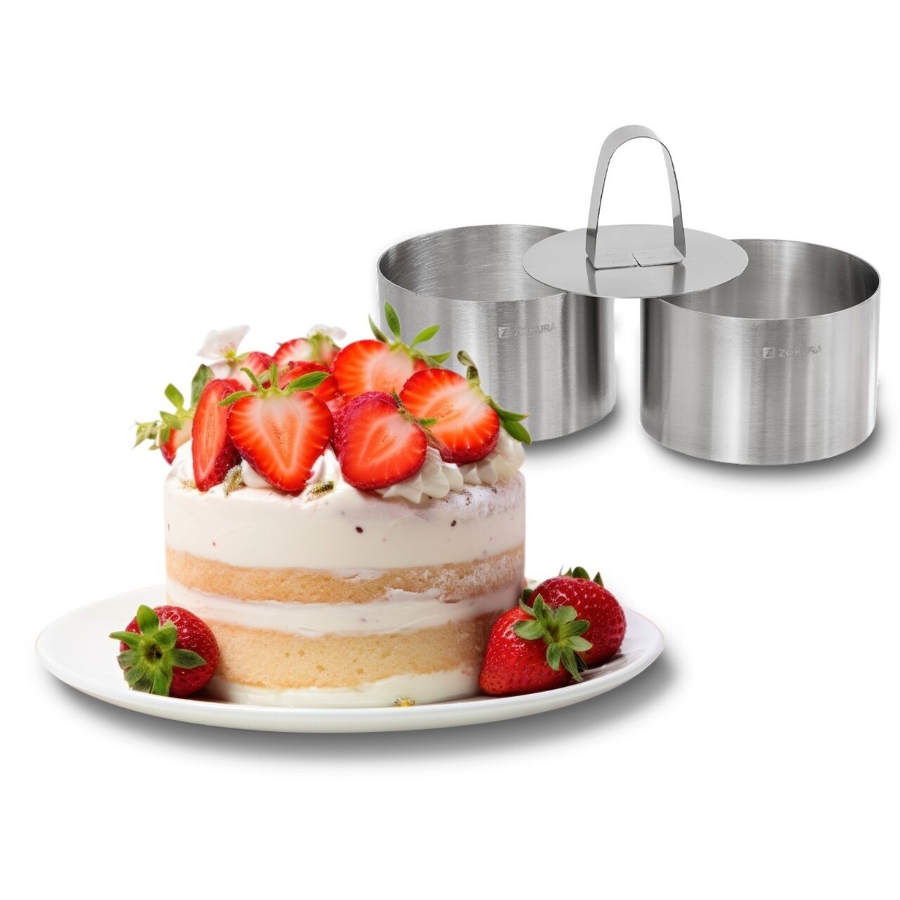 Set 2 inele de patiserie si presa, inox, 8x5cm - Zokura - view 2