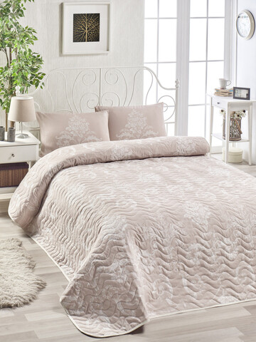 Set cuvertura Single 160x220 cm, 2 piese, Kraliçe - Mink, EnLora Home, 65% bumbac/35% poliester