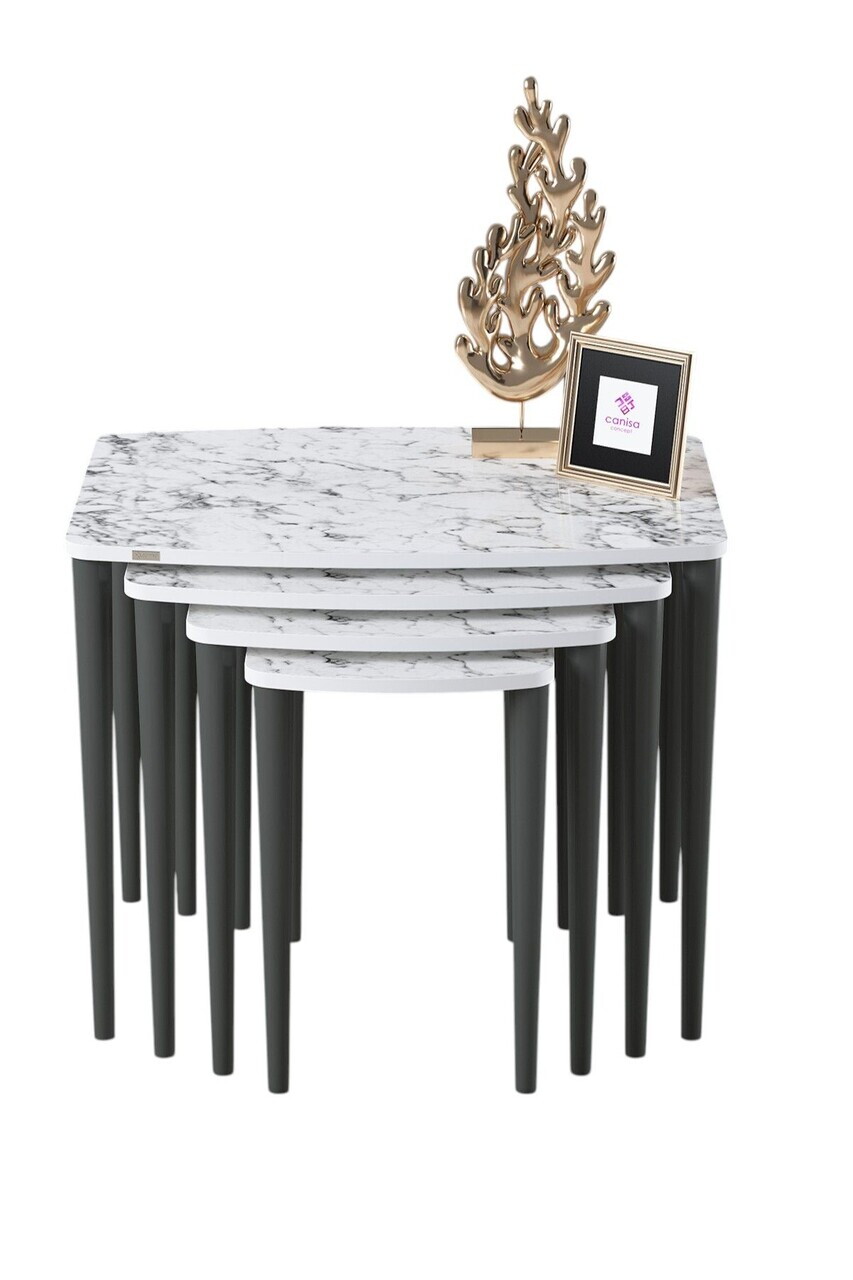 Set masute Nesting 4 piese, Hanah Home, Telwe, Model de marmură albă / Antracit — imaginea 2