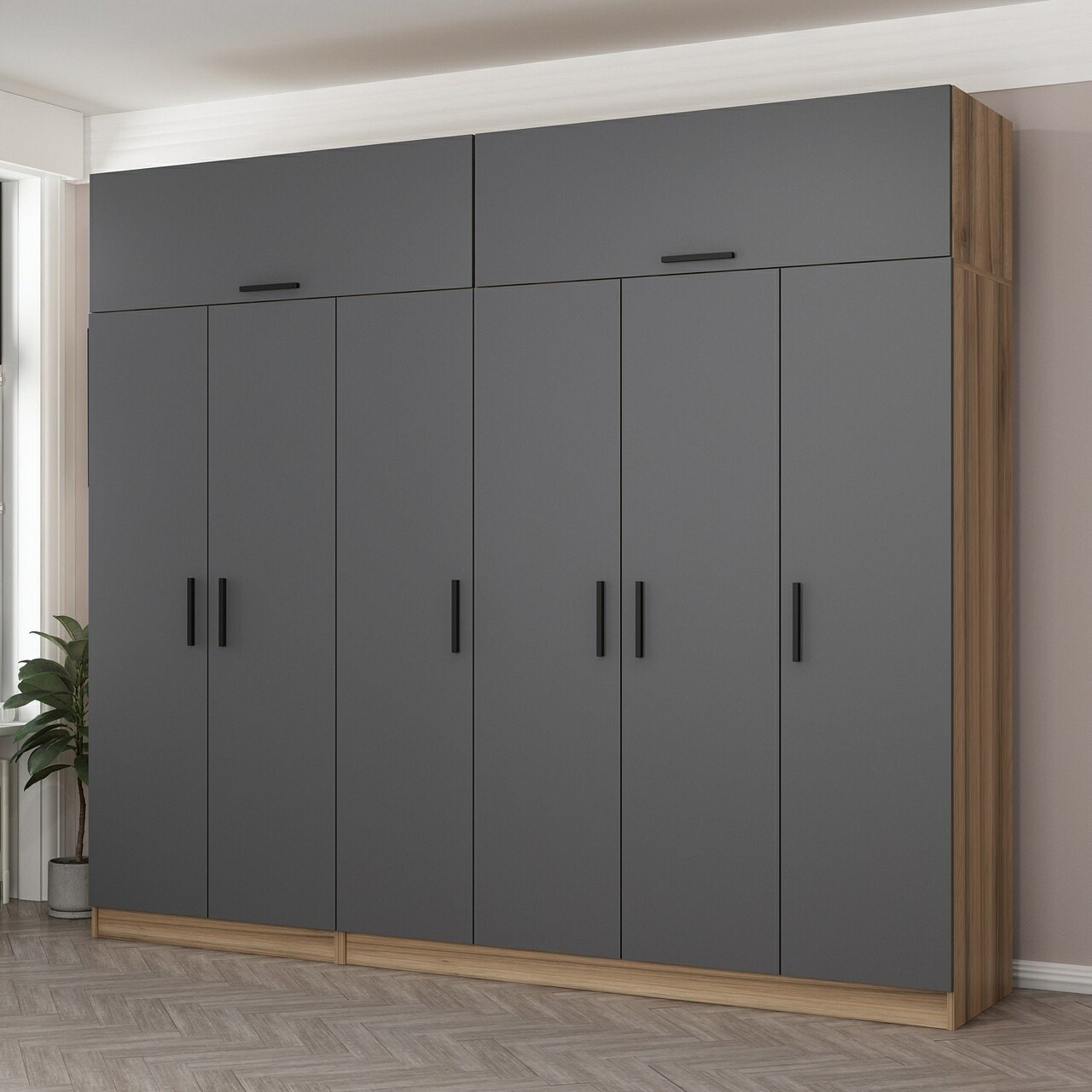 Dulap pentru haine, Minerva, Kale, 270x235x52 cm, PAL, Antracit - 1 | YEO
