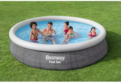 Piscina gonflabila Bestway Fast Set 57445 cu pompa de filtrare, 366×76 cm, PVC, gri 366x76