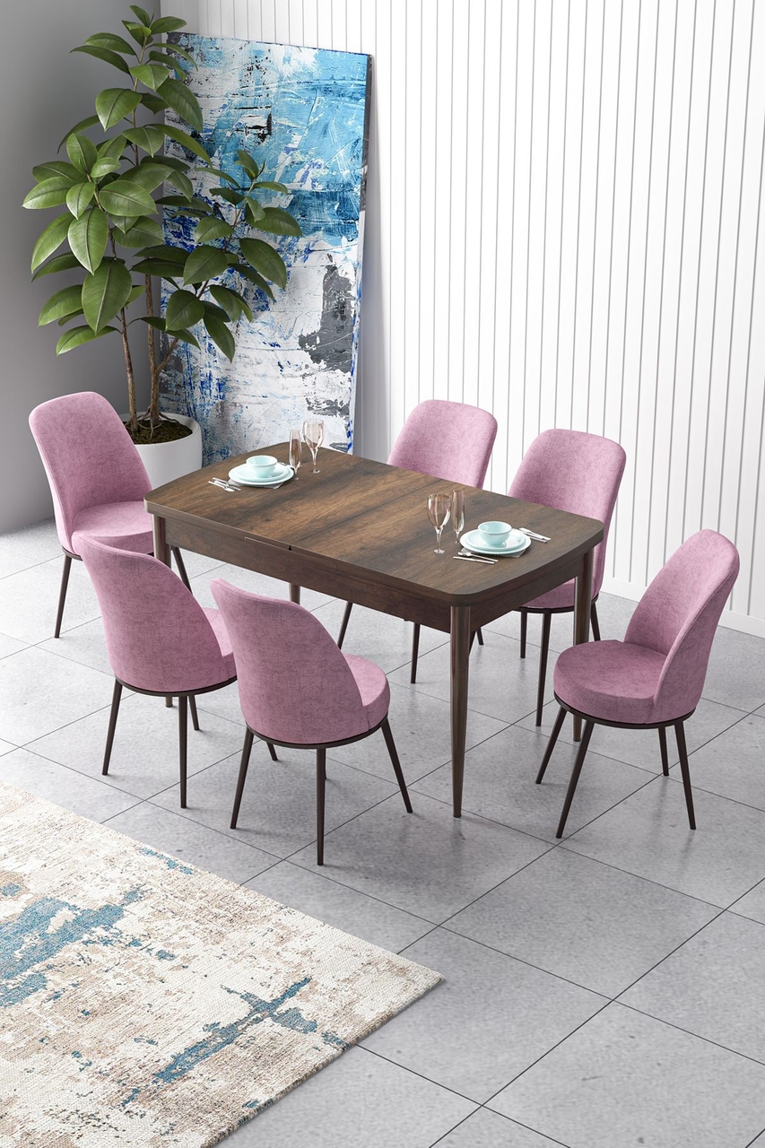 Extendable Dining Table &amp; Chairs Set (7 Pieces), Hanah Home, Zen, Baroc / Roz