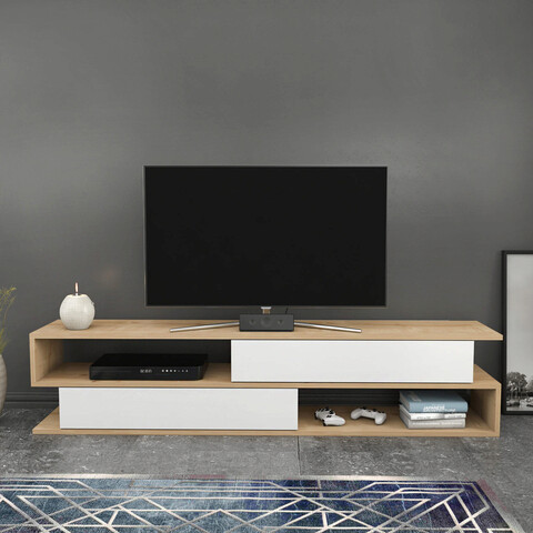 Comoda tv, retricy, cortez, 160x35.3x38.6 cm, pal, stejar / alb
