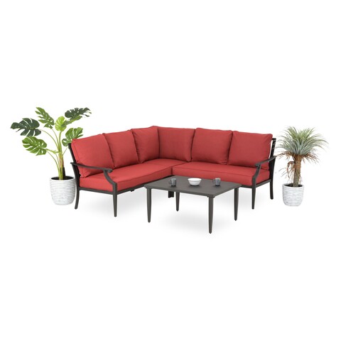 Set mobilier gradina/terasa, 4 piese, Braxton, otel, negru/rosu