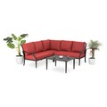 Set mobilier gradina/terasa, 4 piese, Braxton, otel, negru/rosu