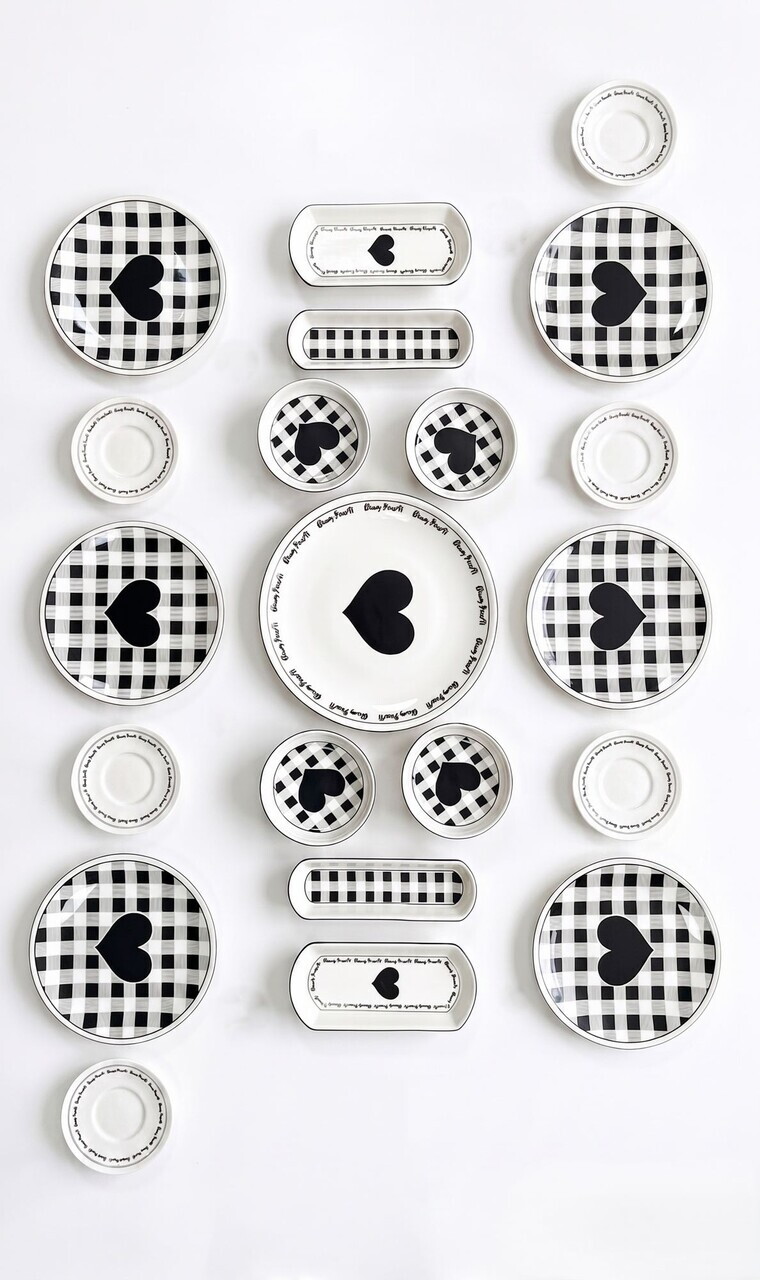 Set de mic dejun, Hermia, 759NRE1139, Ceramica, Farfurie de servire: 20 x 20 cm (6 bucăți), Alb/Negru - view 5
