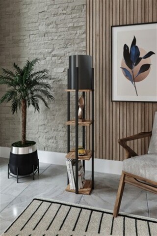 Lampadar cu rafturi, Gauge Concept, Nora, 25 x 25 x 135 cm, mdf/pvc, maro/negru Iluminat