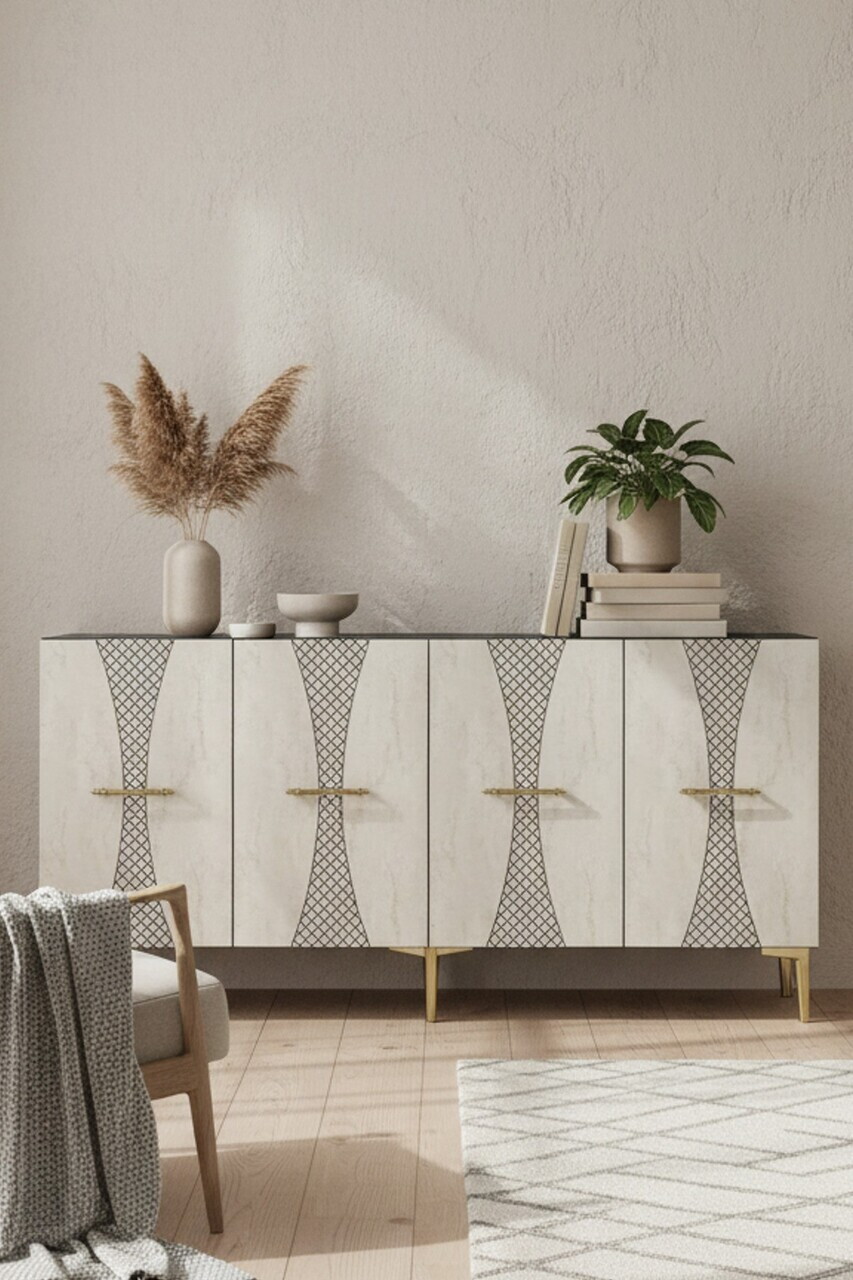 Consola, Hanah Home, Slim 150, 150x75x32 cm, Antracit / Travertin / Auriu — imaginea 4