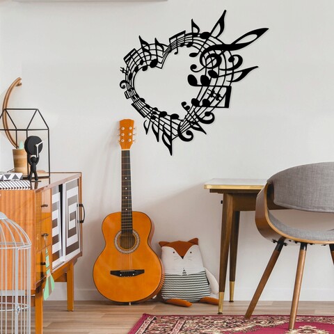 Decoratiune de perete, musical 5, metal, dimensiune: 70 x 68 cm, negru