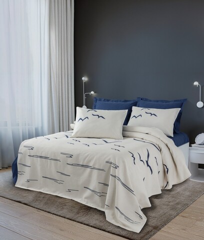 Cuvertura matlasata dubla, Larum - Dark Blue, Cotton Box, 50% bumbac / 50% poliester
