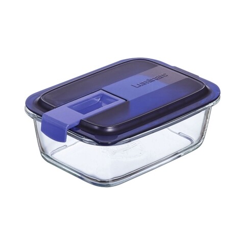 Caserola ermetica, Luminarc, Easy Box, 0.82 L, sticla, albastru/transparent