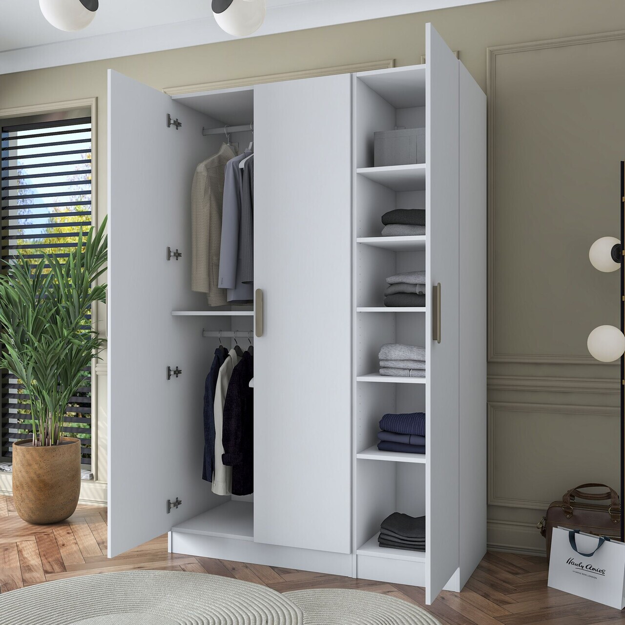 Dulap pentru haine, Hanah Home, BA164, 135x210x57.5 cm, PAL melaminat, Alb - view 4