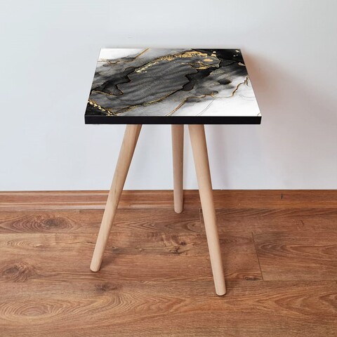 Masuta, Leona, Shp391, 35x42x35 cm, Negru / Auriu / Alb
