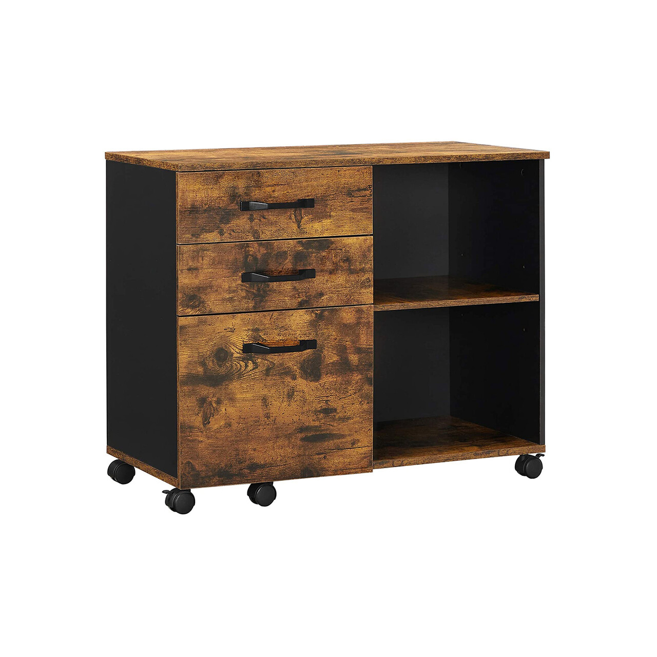 Dulap de birou pentru dosare, Vasagle, cu roti, compartiment A4 si letter, 80x40x66 cm, PAL, maro - 1 | YEO