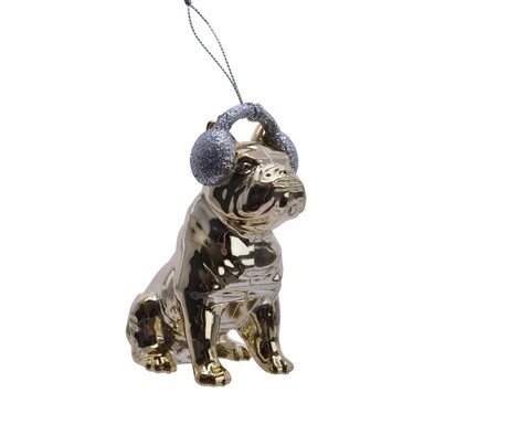 Glob Bulldog w earphones, Decoris, 6x9x10.5 cm, plastic, auriu