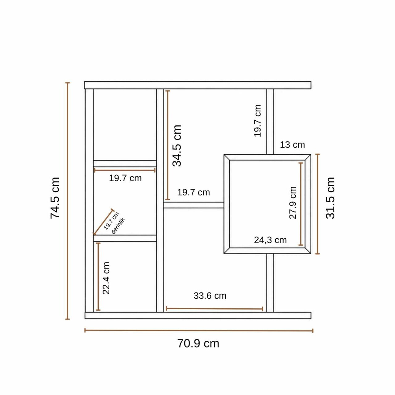 Corp biblioteca, Hanah Home, Yegane, 70.9x74.5x19.7 cm, Alb/Pin Atlantic — imaginea 8