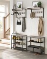 Cuier de perete, Vasagle, cu 10 agatatori, 65x30x42 cm, PAL/otel, gri/negru