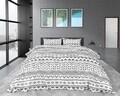 Lenjerie de pat pentru doua persoane, Satin Scandino White, Royal Textile, 3 piese, bumbac satinat, alb/gri