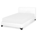 Pat tapitat 140x200 cu somiera inclusa, Zaffiro, L.221 l.146 H.96, pal/piele ecologica, alb