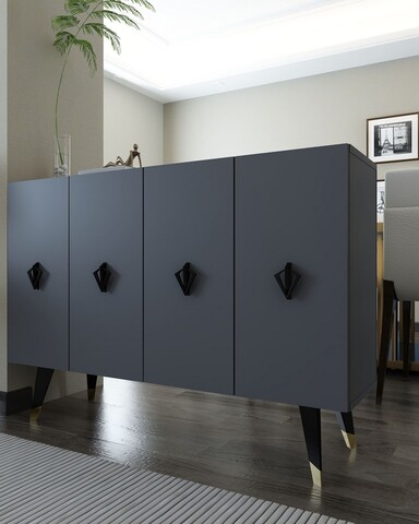 Consola, Hanah Home, 8166KM-32, 120x80x29.6 cm, PAL , Antracit / Negru / Auriu