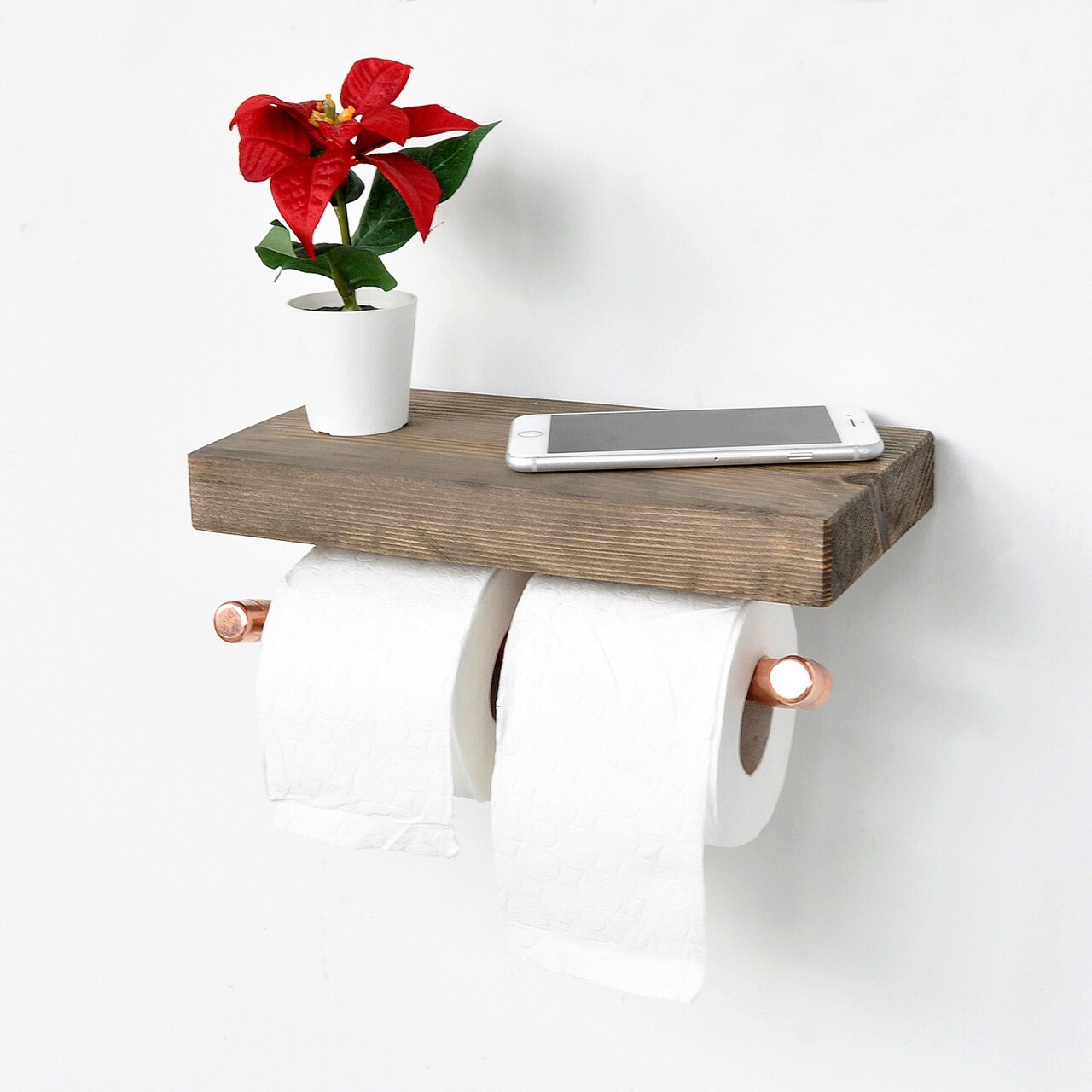 Raft de perete, Evila Originals, Cop018, 30x12x15 cm, Lemn, Aur roz / Nuc - 1 | YEO