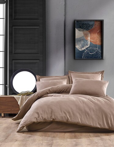 Lenjerie de pat dubla, 6 piese, 200×220 cm, 100% bumbac, Saheser, Dorian, bej 100