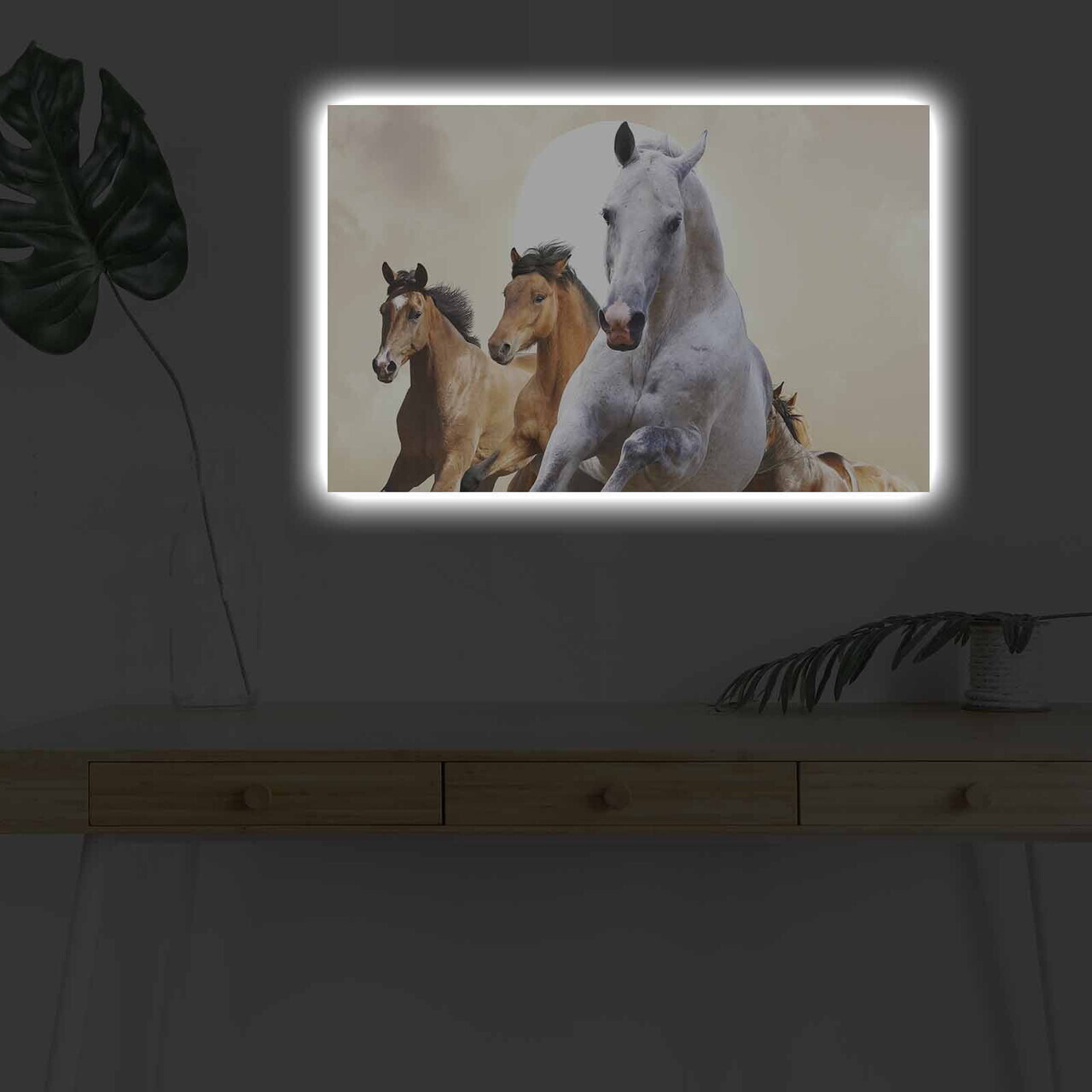 Tablou decorativ cu lumina LED, 4570DHDACT-093, PÂNZĂ DIN PIELE ÎNTOARSĂ, Dimensiune: 45 x 70 cm, Multicolor