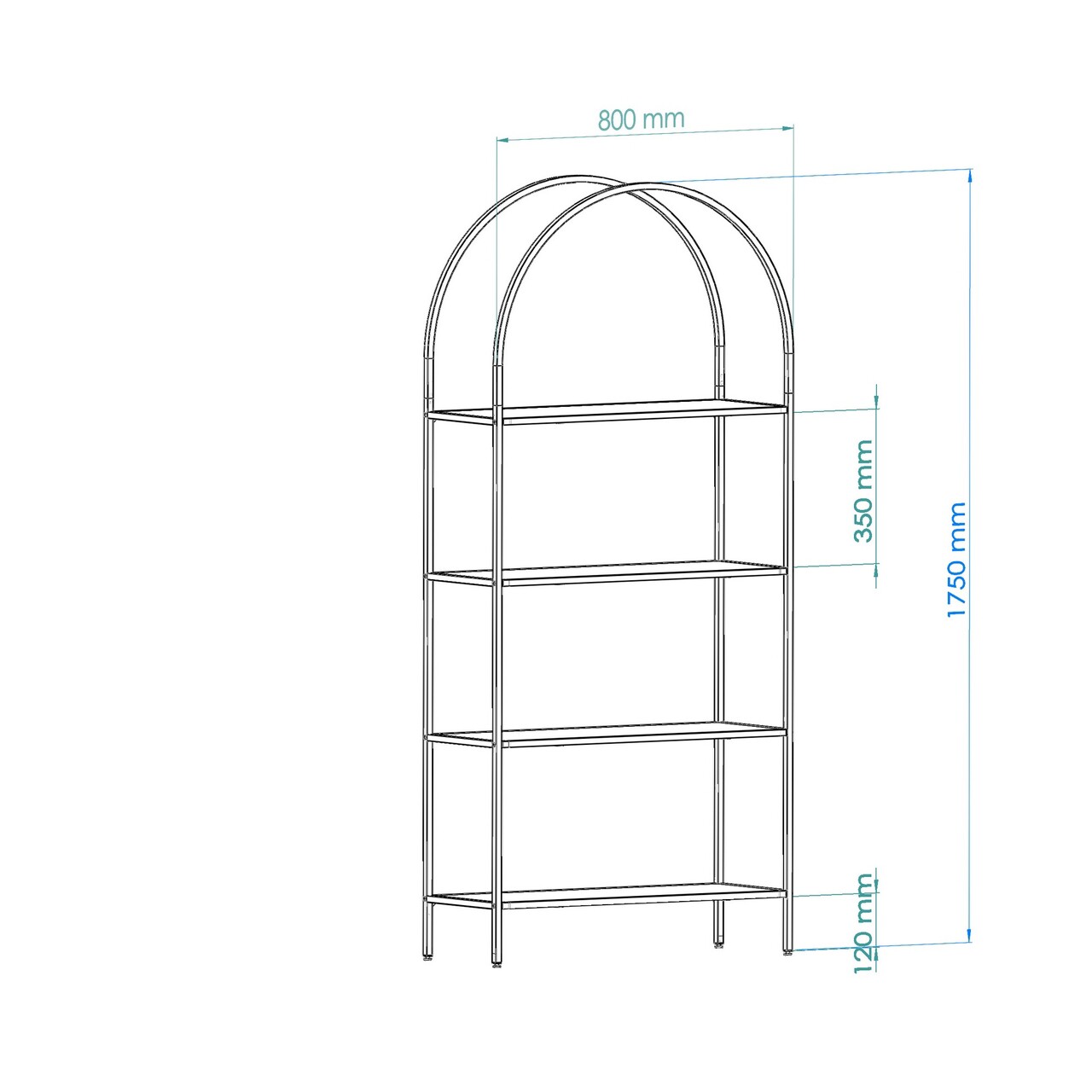 Corp biblioteca, Caliente, Mona, 80x175x30 cm, STICLA CALITA TRANSPARA, Negru - 2 | YEO
