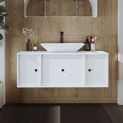 Dulap de baie cu chiuvetă, Hanah Home, 2539, MDF, Alb