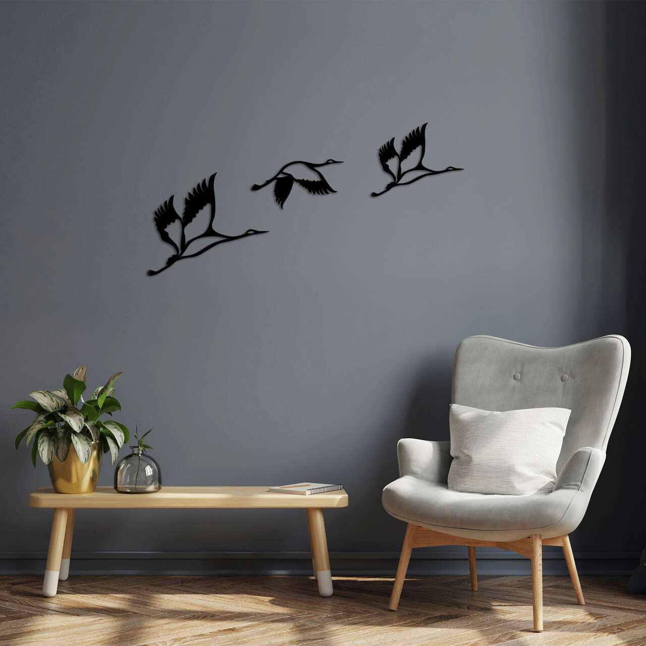 Decoratiune de perete, Storks, Metal, 29 x 12 cm, Negru - 1 | YEO