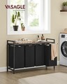 Cos de rufe cu 4 compartimente si raft depozitare, Vasagle, 116x33x72 cm, 4x40L, MDF/otel, maro/negru