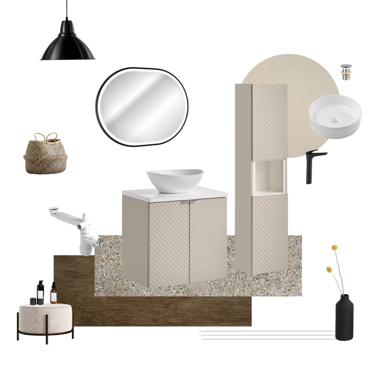 Set mobilier baie Viva Cashmere Lola 60 cm, dulap inalt si masca cu lavoar, Comad, MDF/PAL, casmir/alb - view 2