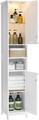 Dulap ingust pentru baie cu lumina integrata, Vasagle, 30x30x170 cm, MDF, alb cloud