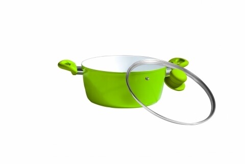 Cratita cu capac Grays, Heinner, 6 l, aluminiu turnat, sticla, alb/verde